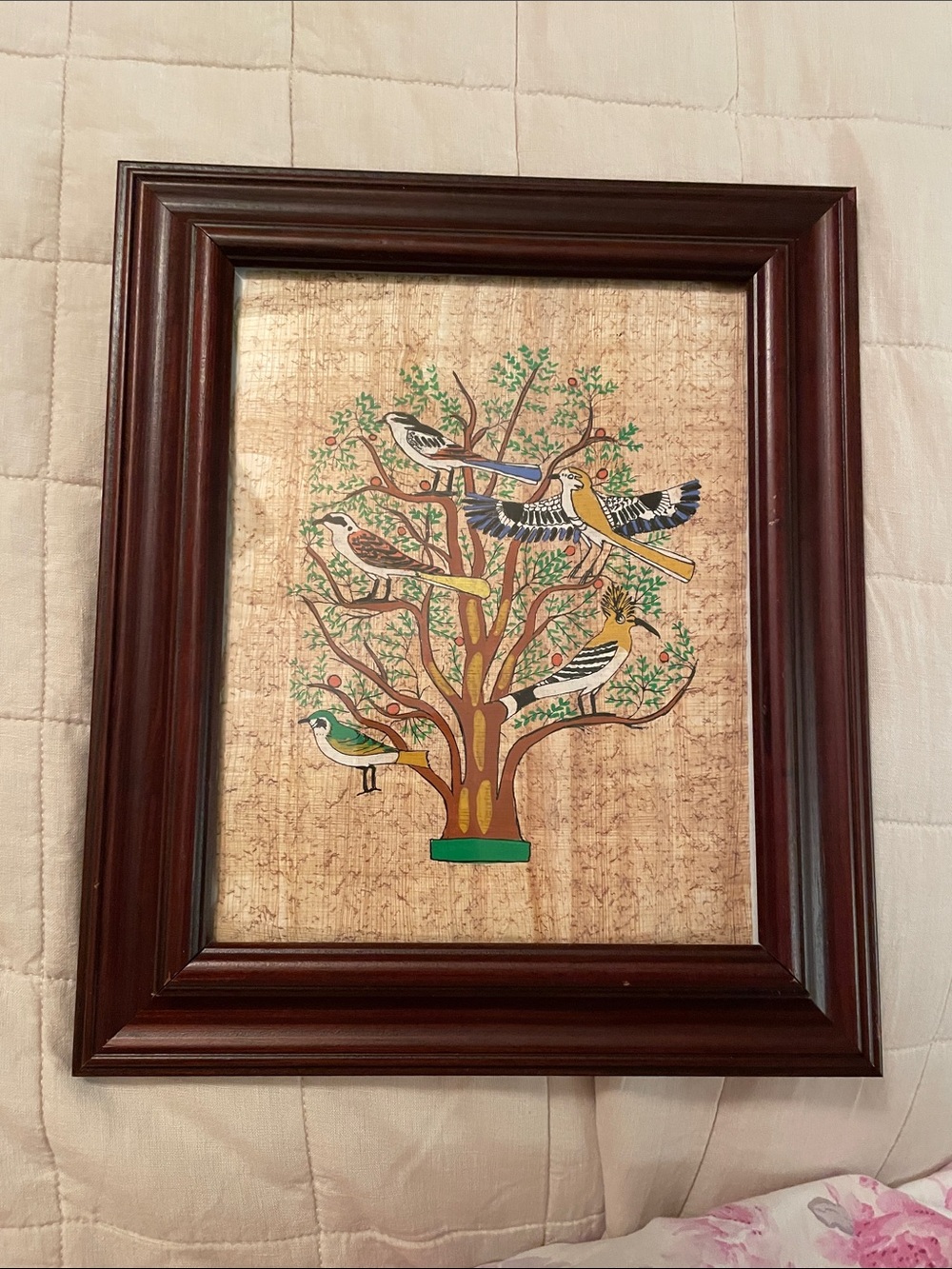 Egyptian Papyrus Hand Painted Framed Tree of Life